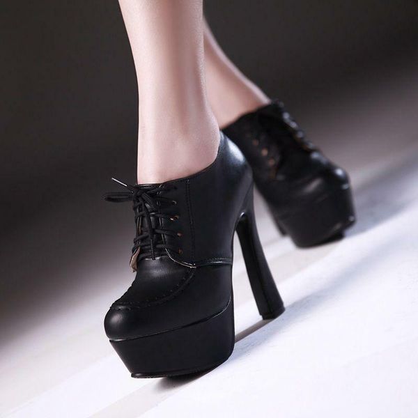 dress shoes retro women lace up platform ol high block heel leisure oxford round toe, Black
dress shoes retro women lace up platform ol high block heel leisure oxford round toe, Black