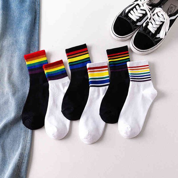 men's socks fashion rainbow strape black white cotton sock stockings for women men christmas gift drop twjt
men's socks fashion rainbow strape black white cotton sock stockings for women men christmas gift drop twjt