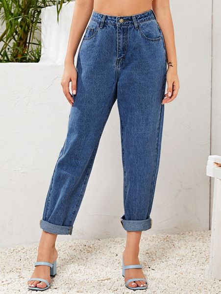 high waist straight leg jeans 62gn#, Blue