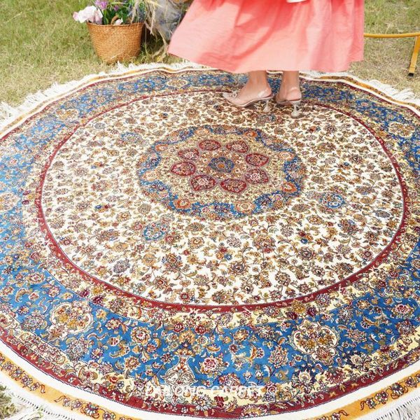 carpets 6'x6' persian hand-woven indoor silk area carpet qum (zqg352a)