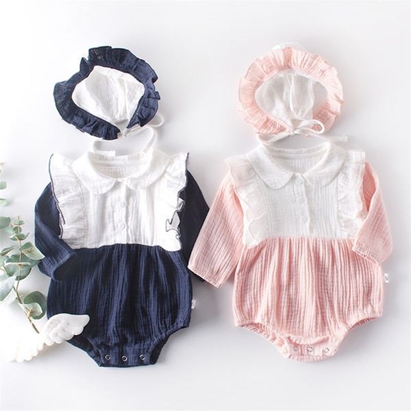 spring autumn baby girls rompers clothes bodysuit long sleeve pure color + cap infant 210521, Blue
spring autumn baby girls rompers clothes bodysuit long sleeve pure color + cap infant 210521, Blue