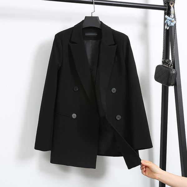 women's suits & blazers spring autumn korean chic black suit jackets women loose casual double breasted female long blazer coats o, White;black
women's suits & blazers spring autumn korean chic black suit jackets women loose casual double breasted female long blazer coats o, White;black
