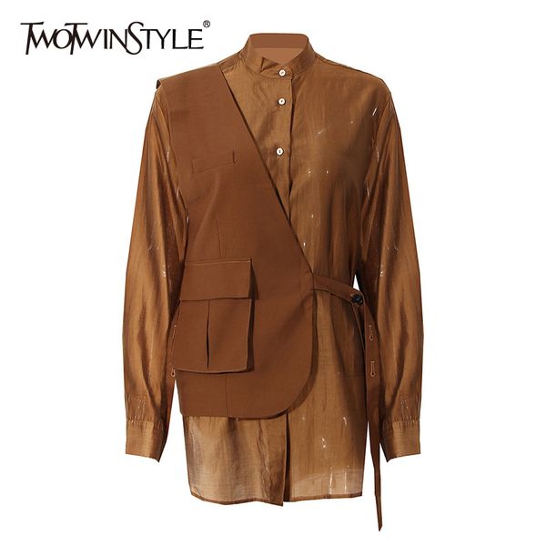 twotwinstyle casual two piece set for women stand collar long sleeve shirt asymmetrical coat female sets autumn fashion 210517, White
twotwinstyle casual two piece set for women stand collar long sleeve shirt asymmetrical coat female sets autumn fashion 210517, White