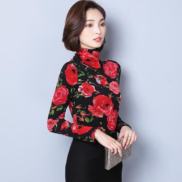 women's blouses & shirts autumn fashion women and long sleeve turtleneck clothing casual rose printed 5672 50 tj17, White
women's blouses & shirts autumn fashion women and long sleeve turtleneck clothing casual rose printed 5672 50 tj17, White
