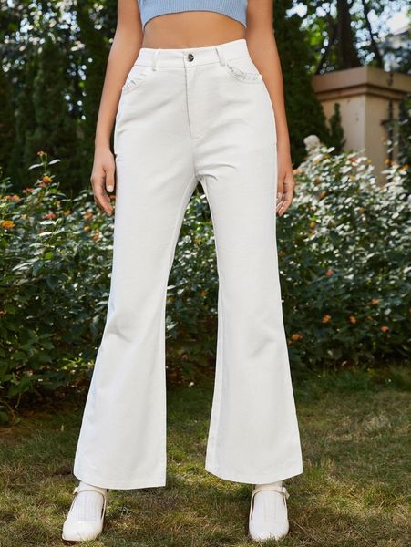 solid flare leg pants s9ot#, Black;white