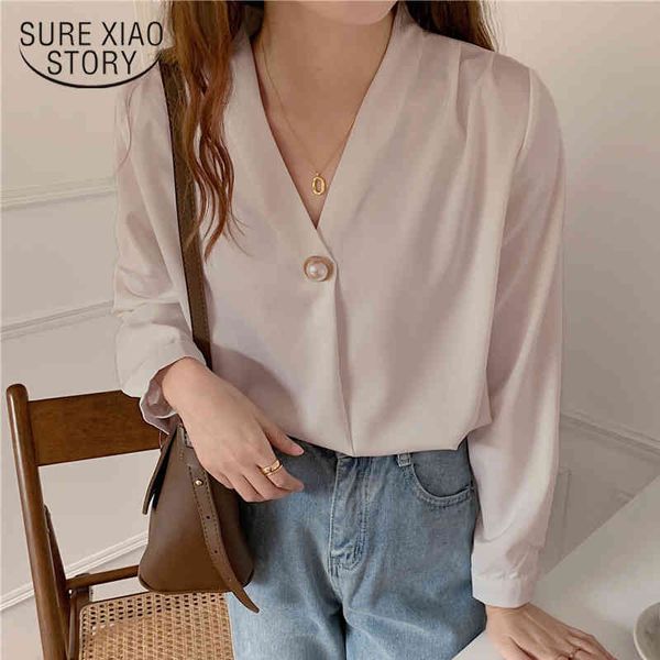 office lady long sleeve blouse and beading v neck chiffon women shirts plus size loose female clothing 13168 210415, White 
office lady long sleeve blouse and beading v neck chiffon women shirts plus size loose female clothing 13168 210415, White