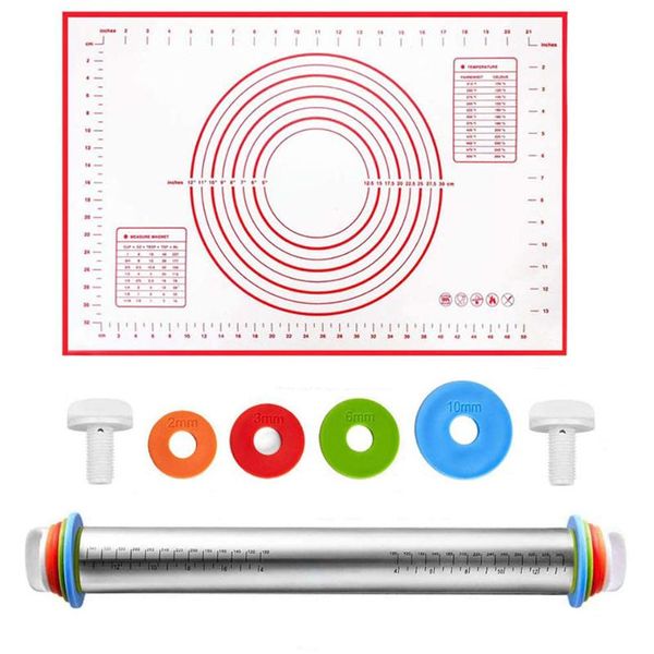 rolling pins & pastry boards adjustable stainless steel 4 removable thickness rings mat for dough pizza pie cookies bakeware tool
rolling pins & pastry boards adjustable stainless steel 4 removable thickness rings mat for dough pizza pie cookies bakeware tool
