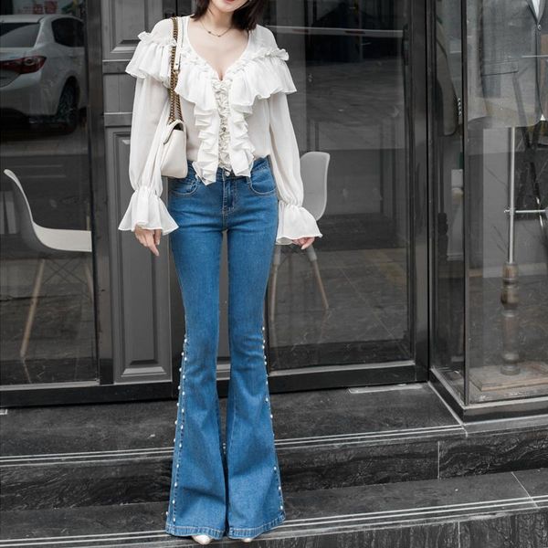 women's jeans woman skinny high waist flare pants korean style vintage solid side embroidered flares office lady women long, Blue
women's jeans woman skinny high waist flare pants korean style vintage solid side embroidered flares office lady women long, Blue
