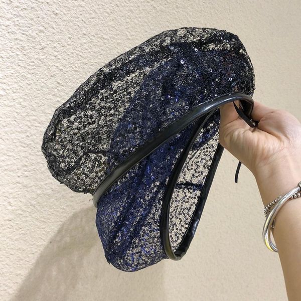 berets 2021 mesh sequins beret female summer thin section breathable british hollow painter cap temperament elegant octagonal, Blue;gray
berets 2021 mesh sequins beret female summer thin section breathable british hollow painter cap temperament elegant octagonal, Blue;gray