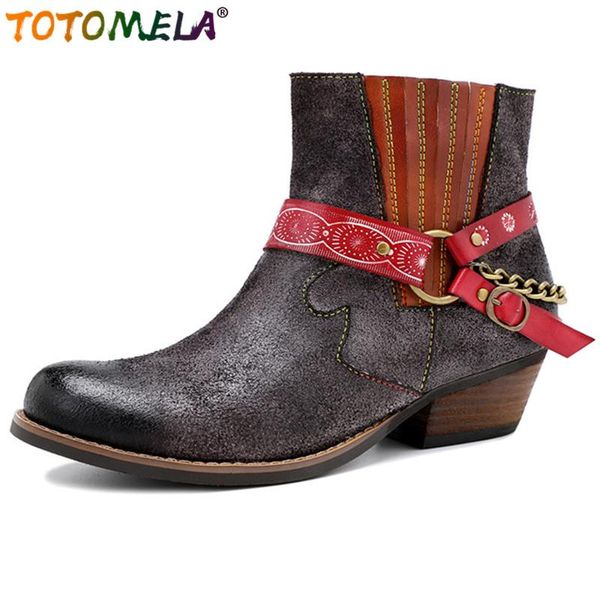 boots totomela 2021 vintage genuine leather shoes women ankle round toe chain punk fashion western ladies, Black
boots totomela 2021 vintage genuine leather shoes women ankle round toe chain punk fashion western ladies, Black