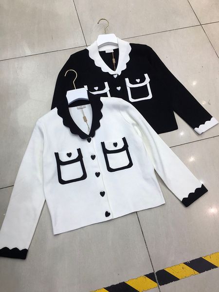 contrasting color wave lapel temperament lady pocket cardigan women's 2021 early autumn new xqnm724 1002, White
contrasting color wave lapel temperament lady pocket cardigan women's 2021 early autumn new xqnm724 1002, White
