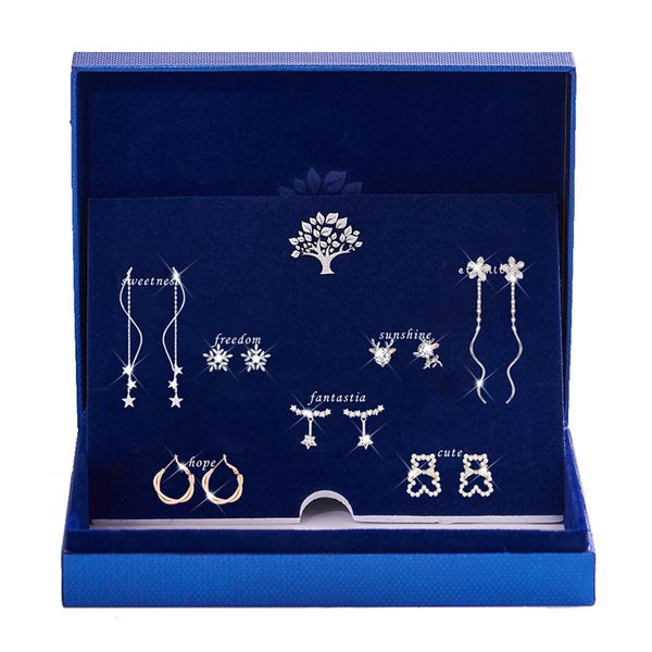 s925 needle one week earring set korean silver ear ornament long flower earring gift box for girls, Black
s925 needle one week earring set korean silver ear ornament long flower earring gift box for girls, Black