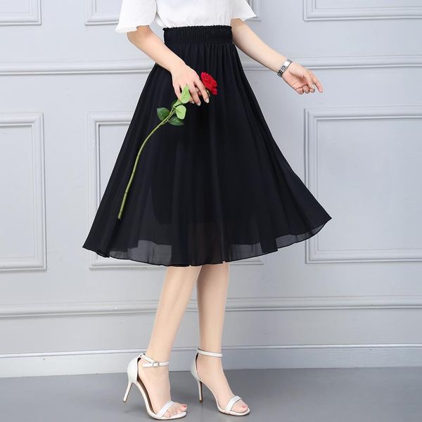 skirts #0246 black white green red blue chiffon womens elastic high waist pleated a-line skirt female formal knee length
skirts #0246 black white green red blue chiffon womens elastic high waist pleated a-line skirt female formal knee length
