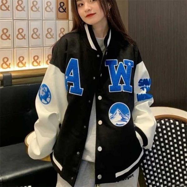letter embroidery baseball jacket autumn single-breasted o-neck men veste femme hip hop loose women's varsity 211217, Black;brown
letter embroidery baseball jacket autumn single-breasted o-neck men veste femme hip hop loose women's varsity 211217, Black;brown