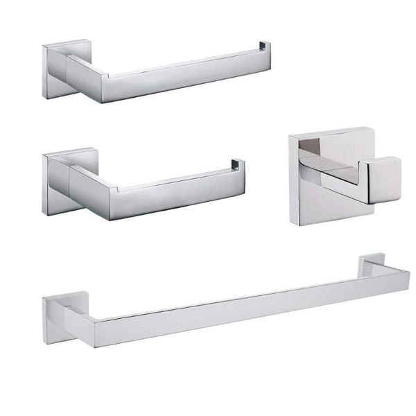 bath accessory set polished finish stainless steel bathroom hardware accessories robe hook towel bar ring and toilet paper holder 
bath accessory set polished finish stainless steel bathroom hardware accessories robe hook towel bar ring and toilet paper holder