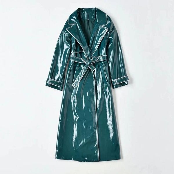 women's trench coats 2021 autumn winter fashion long leather coat pu women adjustable belt patchwork casual overcoats, Tan;black
women's trench coats 2021 autumn winter fashion long leather coat pu women adjustable belt patchwork casual overcoats, Tan;black