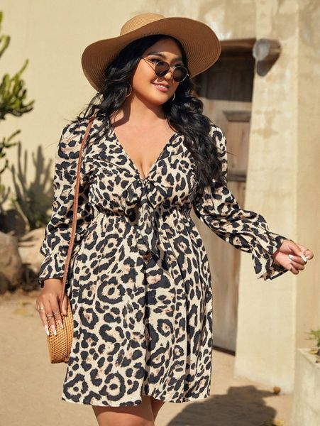 plus leopard print tie front dress a1vo#, Black
plus leopard print tie front dress a1vo#, Black