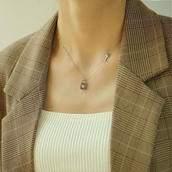 pendant necklaces fashion couple key chain titanium steel necklace simple temperament valentine's day gift, Silver
pendant necklaces fashion couple key chain titanium steel necklace simple temperament valentine's day gift, Silver