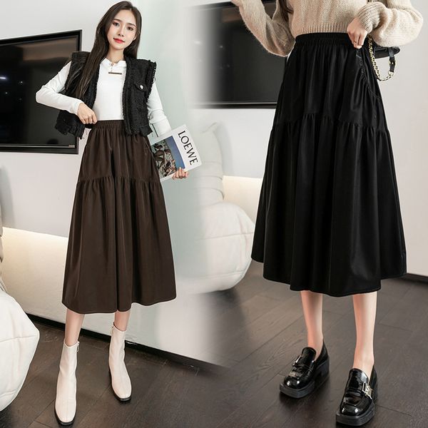 2021 wind autumn winter umbrella women's a-line elastic high waist medium length veet skirt, Black
2021 wind autumn winter umbrella women's a-line elastic high waist medium length veet skirt, Black