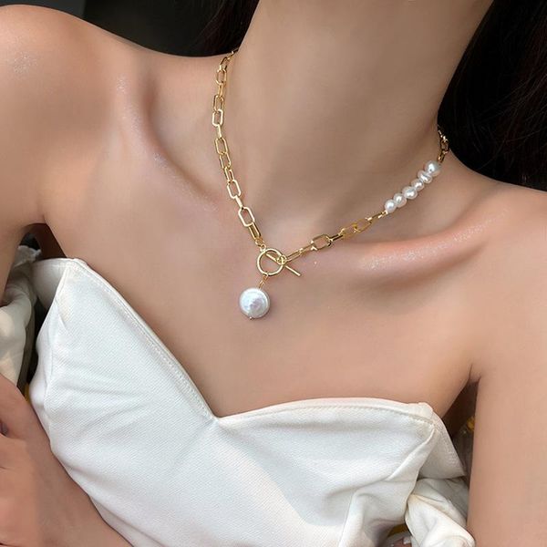 chokers minar asymmetric natural freshwater pearl necklaces for women lady gold color link chain toggle clasp circle necklace, Golden;silver
chokers minar asymmetric natural freshwater pearl necklaces for women lady gold color link chain toggle clasp circle necklace, Golden;silver