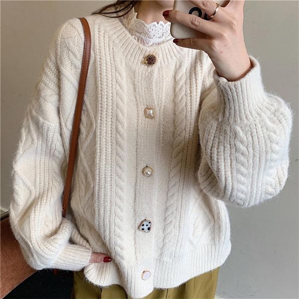 women's knits & tees winter women solid round neck cardigan knitted sweater loose ladies casual korean sueter single breasted mujer fem, White
women's knits & tees winter women solid round neck cardigan knitted sweater loose ladies casual korean sueter single breasted mujer fem, White