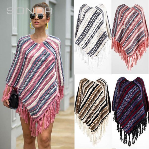 style for autumn and winter tassel cape shawl striped sweater women's casual slim temperament sweaters, White;black
style for autumn and winter tassel cape shawl striped sweater women's casual slim temperament sweaters, White;black