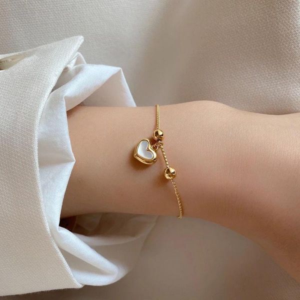 link, chain sweet heart-shaped mother shell bracelet temperament love korean version simple gold necklace, Black
link, chain sweet heart-shaped mother shell bracelet temperament love korean version simple gold necklace, Black