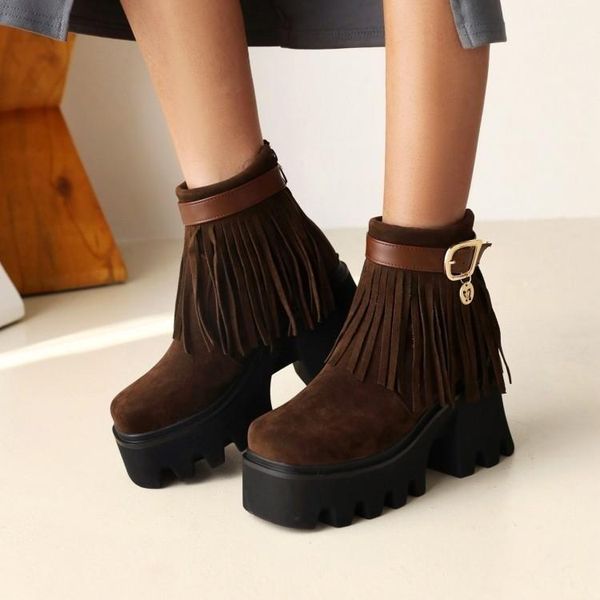 boots autumn and winter classic tassel thick soled muffin short women's waterproof platform heels, Black
boots autumn and winter classic tassel thick soled muffin short women's waterproof platform heels, Black
