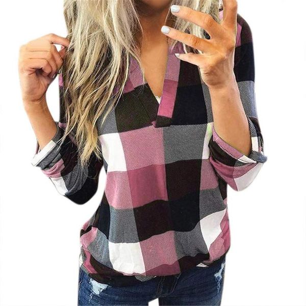 women's blouses & shirts blouse casual matching color long sleeve button loose plaid shirt women, White
women's blouses & shirts blouse casual matching color long sleeve button loose plaid shirt women, White