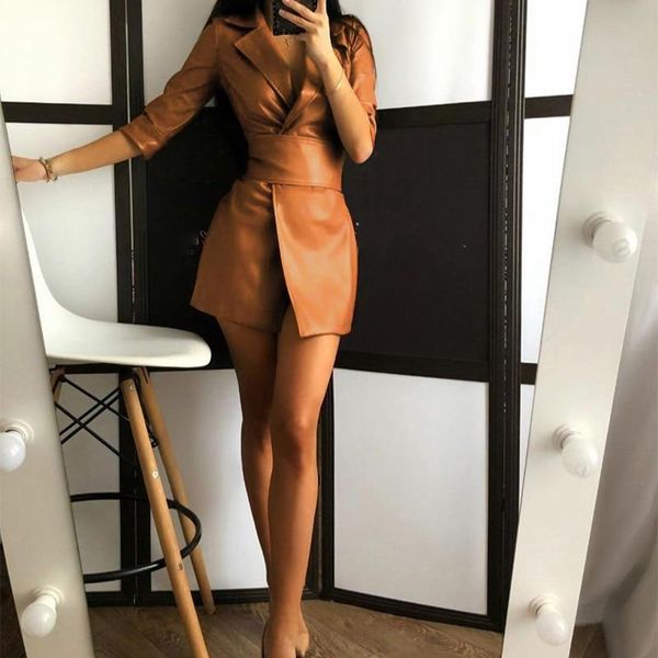 casual dresses 2021 autumn winter streetwear vestido female women's dress sheer faux leather ladies jacket-dress with belt, Black;gray
casual dresses 2021 autumn winter streetwear vestido female women's dress sheer faux leather ladies jacket-dress with belt, Black;gray