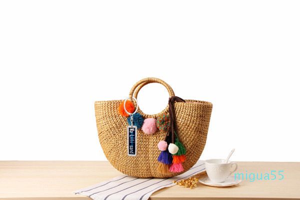 anti-lost hand-woven straw bag handmade yellow grass weave handbag colorful tassel wool ball beach bag
anti-lost hand-woven straw bag handmade yellow grass weave handbag colorful tassel wool ball beach bag