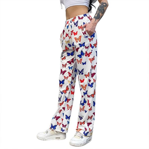 women's pants & capris women´s butterfly printed yoga cotton blended mid-waist casual sports trousers, Black;white 
women's pants & capris women´s butterfly printed yoga cotton blended mid-waist casual sports trousers, Black;white