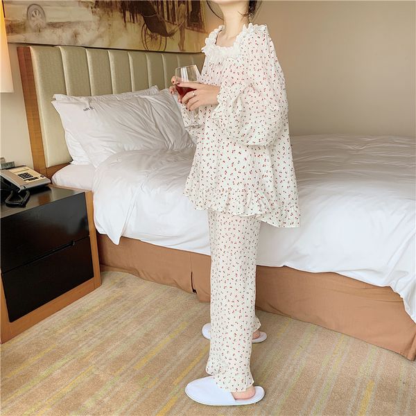 red cherry print home clothes women pajamas set shirts pants sleepwear 2 piece set ladies nightgowns cotton homewear y110, Black;red
red cherry print home clothes women pajamas set shirts pants sleepwear 2 piece set ladies nightgowns cotton homewear y110, Black;red
