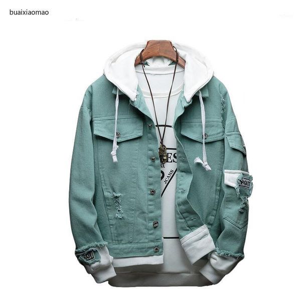 autumn hooded denim jacket men's fashion fake two-piece stitching streetwear bomber clothes jackets, Black;brown
autumn hooded denim jacket men's fashion fake two-piece stitching streetwear bomber clothes jackets, Black;brown