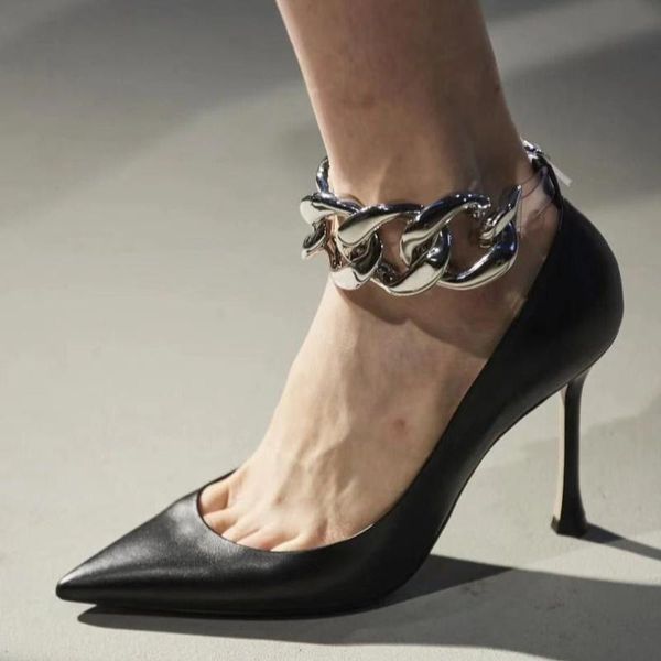european and american show pointed chain high heel thin women's single shoes fashion dress, Black
european and american show pointed chain high heel thin women's single shoes fashion dress, Black