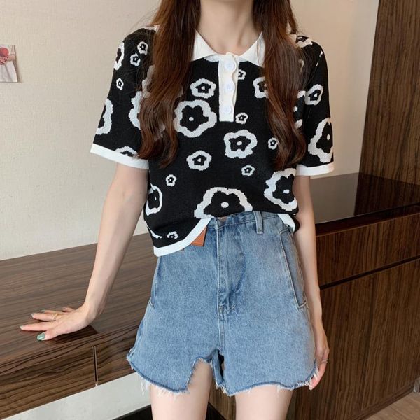 women's knits & tees harteen spring autumn vintage turn-down collar flowers elegant knit fashionable short sleeves womens clothes butto, White
women's knits & tees harteen spring autumn vintage turn-down collar flowers elegant knit fashionable short sleeves womens clothes butto, White