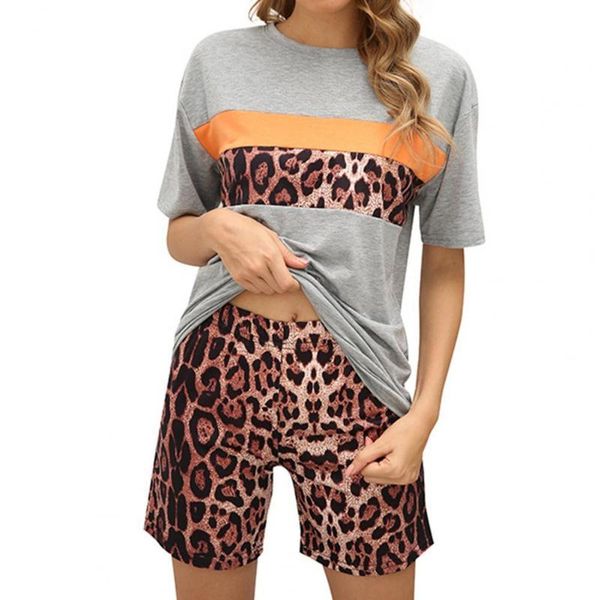 women's t-shirt stylish outfit leopard print color block short sleeve shorts two piece set tracksuit for summer streetwear, White
women's t-shirt stylish outfit leopard print color block short sleeve shorts two piece set tracksuit for summer streetwear, White