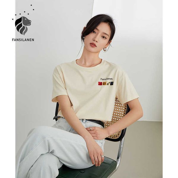 fansilanen office lady 100% cotton short-sleeved t-shirt summer loose korean style apricot round neck letter 210607, White
fansilanen office lady 100% cotton short-sleeved t-shirt summer loose korean style apricot round neck letter 210607, White