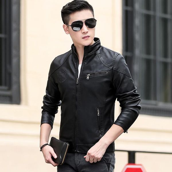 men's leather jacket casual autumn and winter short zipper pocket slim handsome youth fur & faux, Black
men's leather jacket casual autumn and winter short zipper pocket slim handsome youth fur & faux, Black