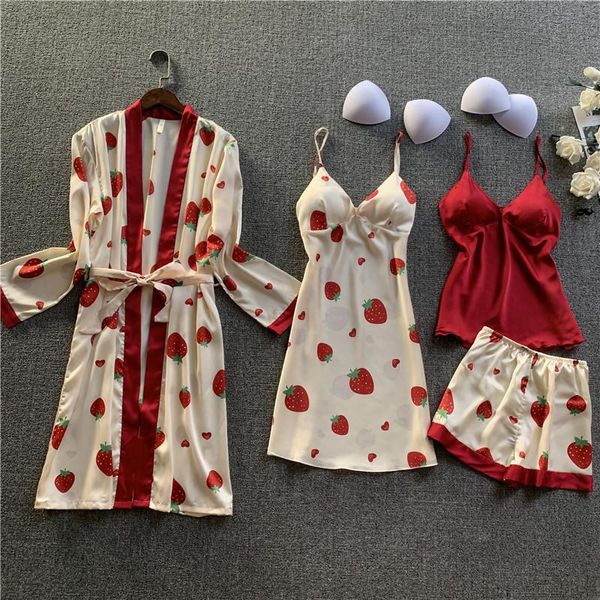 women's sleepwear pajama set women dress + robe long sleeve nightwear suit female printing lounge home clothes, Black;red
women's sleepwear pajama set women dress + robe long sleeve nightwear suit female printing lounge home clothes, Black;red