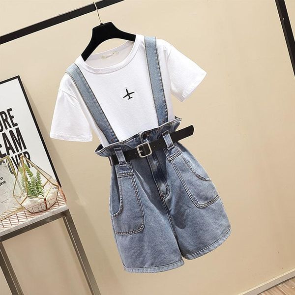 summer women's two-piece suit denim strap cuffs shorts short overalls + o-neck cotton t-shirt set plus size l-4xl two piece dress, White
summer women's two-piece suit denim strap cuffs shorts short overalls + o-neck cotton t-shirt set plus size l-4xl two piece dress, White