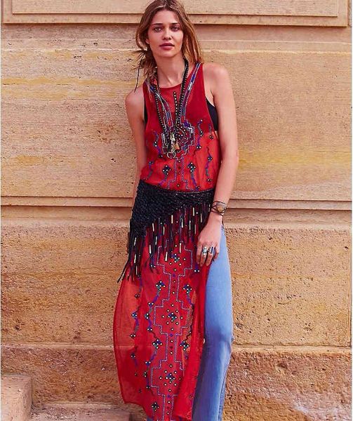 women tunic red bohemia sleeveless embroidery summer split long mesh maxi beach es vestidos clothing, Black;gray
women tunic red bohemia sleeveless embroidery summer split long mesh maxi beach es vestidos clothing, Black;gray
