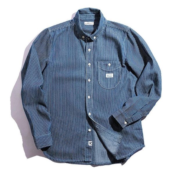 men's casual shirt american retro blue and white stripe four seasons ami khaki long sleeve twill men shirts, White;black
men's casual shirt american retro blue and white stripe four seasons ami khaki long sleeve twill men shirts, White;black