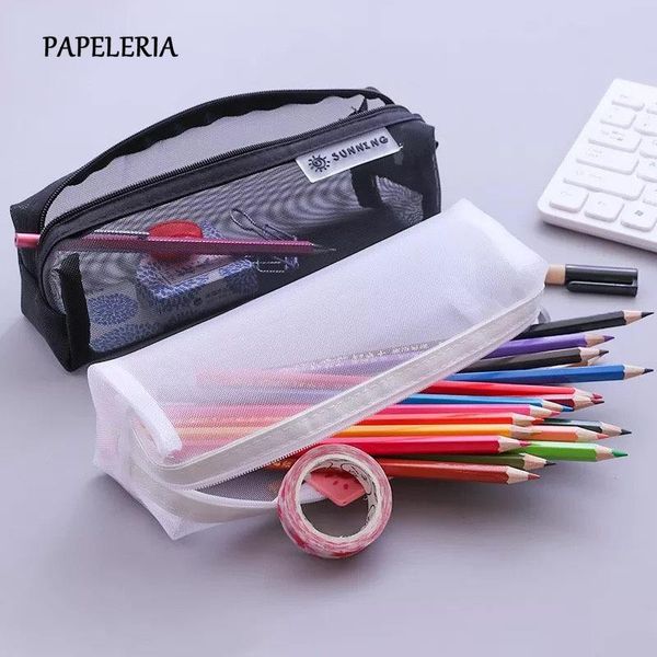 kawaii cute solid color transparent mesh pencil case school student supplies black pen box bag stationery storage bags
kawaii cute solid color transparent mesh pencil case school student supplies black pen box bag stationery storage bags
