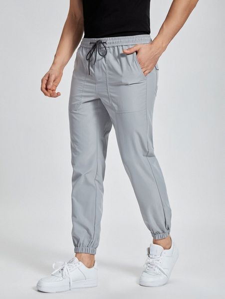 men drawstring waist tapered pants j7um#, Black