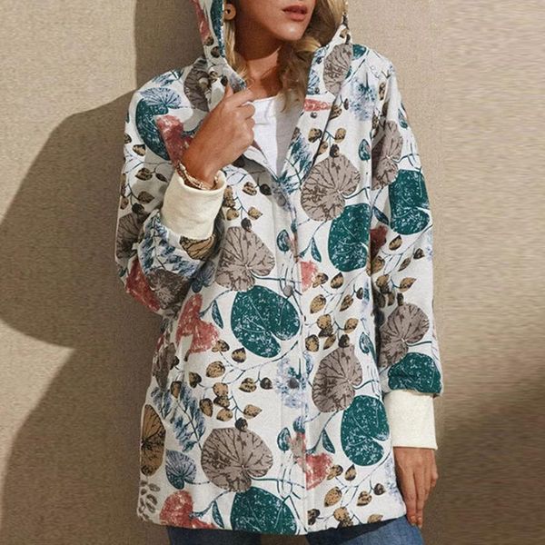 women's fur & faux women vintage flowers print fleece hooded plus size long sleeve thick coat retro loose atmosphere simple temperament, Black
women's fur & faux women vintage flowers print fleece hooded plus size long sleeve thick coat retro loose atmosphere simple temperament, Black