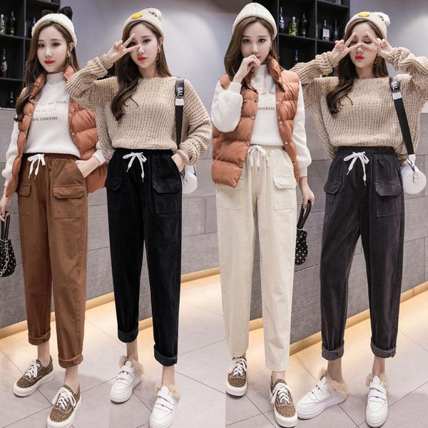women's pants & capris fashion women loose ankle-length corduroy harem 2021 spring female thick warm drawstring elastic waist trousers, Black;white
women's pants & capris fashion women loose ankle-length corduroy harem 2021 spring female thick warm drawstring elastic waist trousers, Black;white