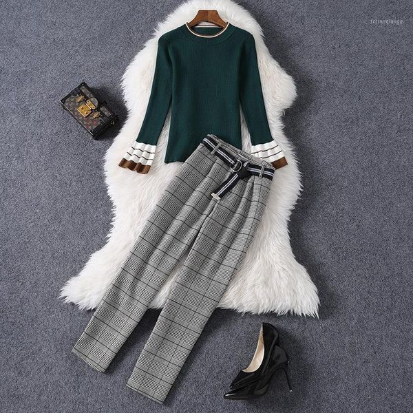 autumn winter women green knitted sweater flare sleeve elegant pullovers and plaid pants office lady ol 2 piece set women's tracksuits, Gray
autumn winter women green knitted sweater flare sleeve elegant pullovers and plaid pants office lady ol 2 piece set women's tracksuits, Gray