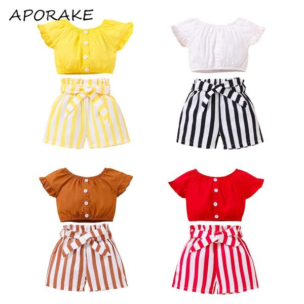 2-6y girls casual two-piece clothes set button solid color round collar short sleeve +bow striped shorts summer outifts clothing sets, White
2-6y girls casual two-piece clothes set button solid color round collar short sleeve +bow striped shorts summer outifts clothing sets, White