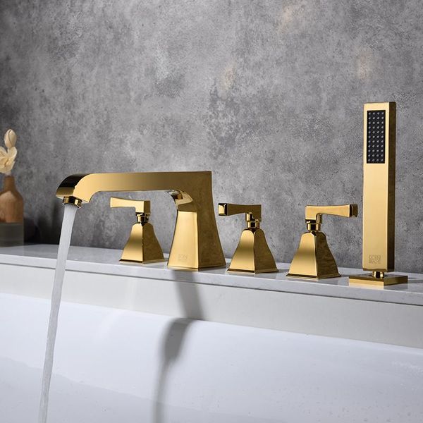 bathroom shower sets luxury gold brass bathtub faucet set 5 holes 3 handles cold water,fashion design
bathroom shower sets luxury gold brass bathtub faucet set 5 holes 3 handles cold water,fashion design